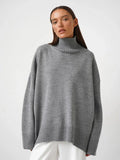 Oversized high neck ribbed knit sweater - View 12 | WEUXS