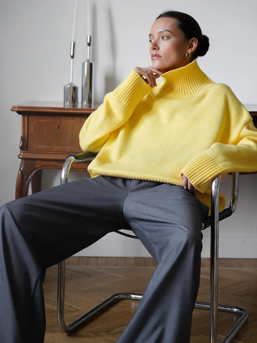 Oversized high neck ribbed knit sweater - View 25 | WEUXS