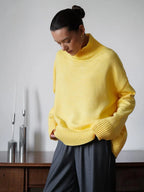 Effortless Oversized High-Neck Ribbed Knit Sweater - WEUXS