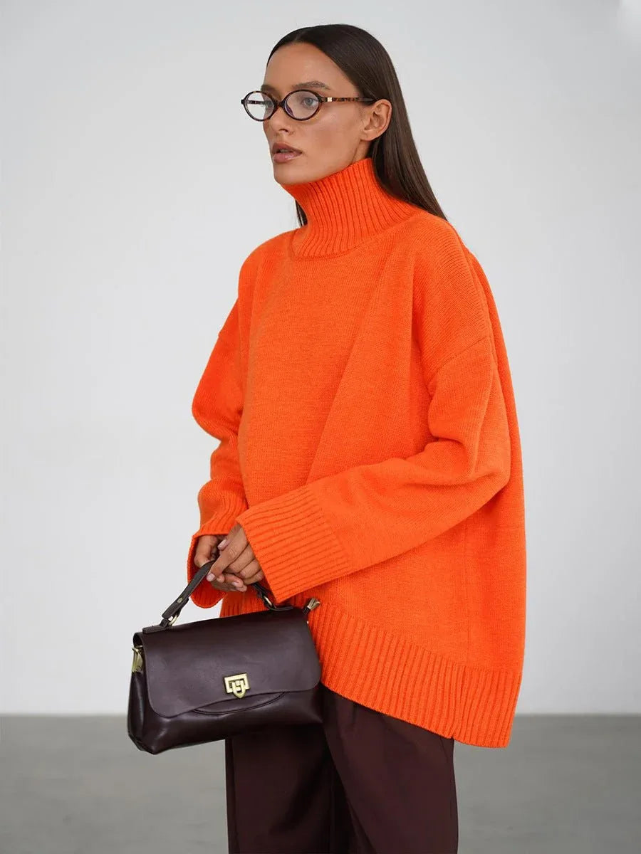 Oversized high neck ribbed knit sweater - View 7 | WEUXS
