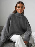 Effortless Oversized High-Neck Ribbed Knit Sweater - WEUXS