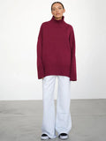 Oversized high neck ribbed knit sweater - View 16 | WEUXS