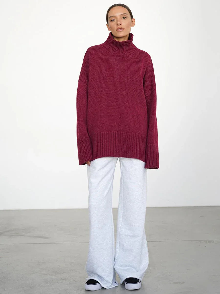 Oversized high neck ribbed knit sweater - View 16 | WEUXS