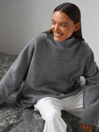 Effortless Oversized High-Neck Ribbed Knit Sweater - WEUXS