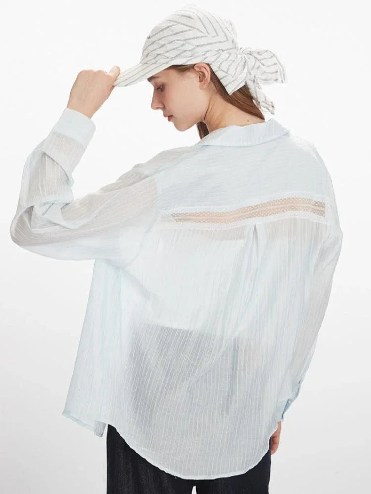 Light blue oversized button-down shirt - View 6 | WEUXS