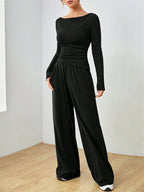 Boat Neck Wide Leg Two-Piece Set - View 10 | WEUXS