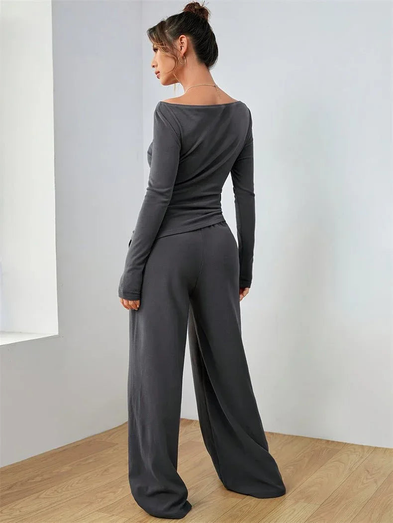 Boat Neck Wide Leg Two-Piece Set - View 6 | WEUXS