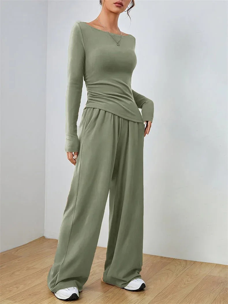 Boat Neck Wide Leg Two-Piece Set - View 18 | WEUXS
