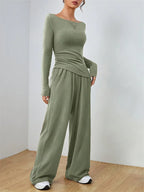 Boat Neck Wide Leg Two-Piece Set - View 18 | WEUXS