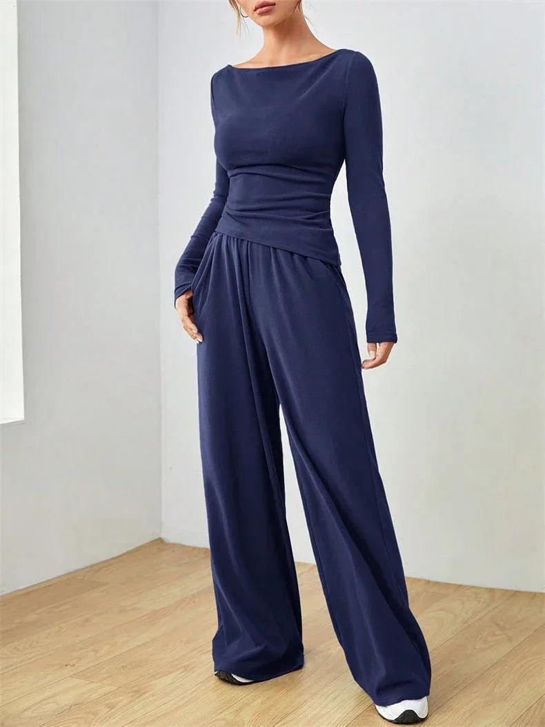 Boat Neck Wide Leg Two-Piece Set - View 15 | WEUXS