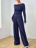 Boat Neck Wide Leg Two-Piece Set - View 15 | WEUXS