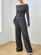 Boat Neck Wide Leg Two-Piece Set - View 8 | WEUXS