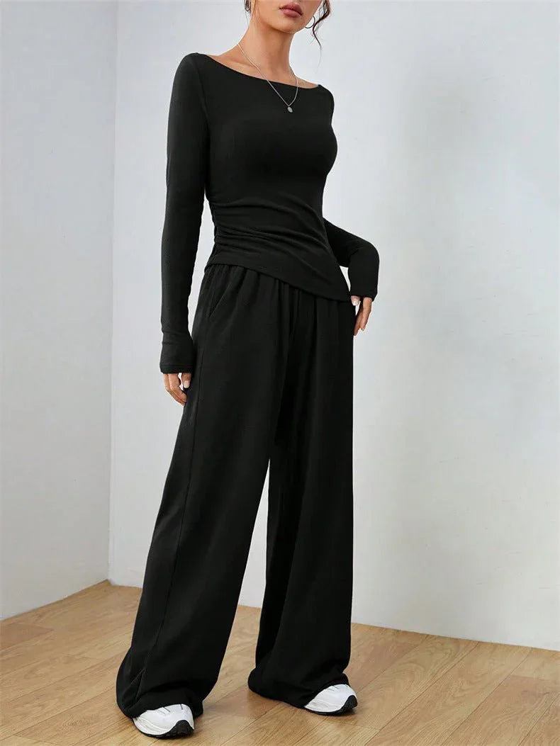 Boat Neck Wide Leg Two-Piece Set - View 12 | WEUXS