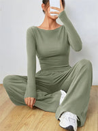 Boat Neck Wide Leg Two-Piece Set - View 20 | WEUXS