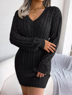 Elegant Sky Blue Cable Knit Sweater Dress - WEUXS