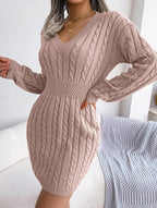 Elegant Sky Blue Cable Knit Sweater Dress - WEUXS