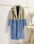 Ella Contrast Colorblock Faux Fur Coat - Elegant Lapel Mid-Length Winter Outerwear - WEUXS