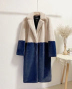 Ella Contrast Colorblock Faux Fur Coat - Elegant Lapel Mid-Length Winter Outerwear - WEUXS