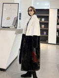 Ella Contrast Colorblock Faux Fur Coat - Elegant Lapel Mid - Length Winter Outerwear - WEUXS
