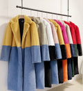 Ella Contrast Colorblock Faux Fur Coat - Elegant Lapel Mid - Length Winter Outerwear - WEUXS