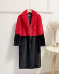 Ella Contrast Colorblock Faux Fur Coat - Elegant Lapel Mid - Length Winter Outerwear - WEUXS