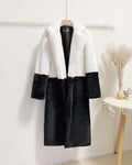 Ella Contrast Colorblock Faux Fur Coat - Elegant Lapel Mid - Length Winter Outerwear - WEUXS