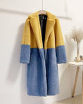 Ella Contrast Colorblock Faux Fur Coat - Elegant Lapel Mid - Length Winter Outerwear - WEUXS