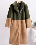 Ella Contrast Colorblock Faux Fur Coat - Elegant Lapel Mid - Length Winter Outerwear - WEUXS