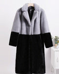 Ella Contrast Colorblock Faux Fur Coat - Elegant Lapel Mid - Length Winter Outerwear - WEUXS