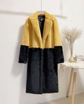 Ella Contrast Colorblock Faux Fur Coat - Elegant Lapel Mid - Length Winter Outerwear - WEUXS