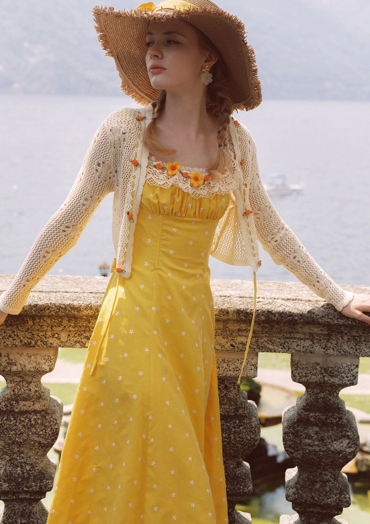 Embroidered Maxi Dress Square Neckline - WEUXS Main image