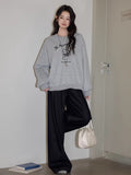 Embroidered puppy graphic sweatshirt in heather grey - View 6 | WEUXS