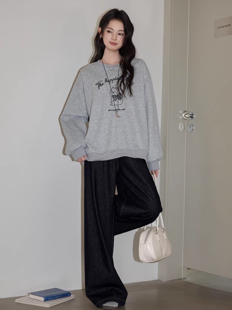 Embroidered puppy graphic sweatshirt in heather grey - View 6 | WEUXS