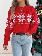 Green cable knit sweater with white snowflake pattern - View 9 | WEUXS