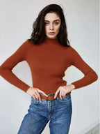 Essential Soft Ribbed Mock Neck Sweater - WEUXS