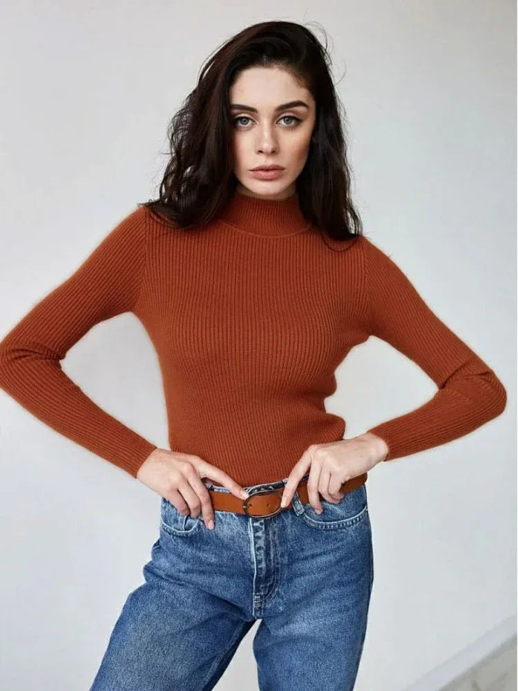 Essential Soft Ribbed Mock Neck Sweater - WEUXS