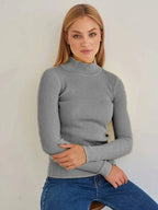Essential Soft Ribbed Mock Neck Sweater - WEUXS
