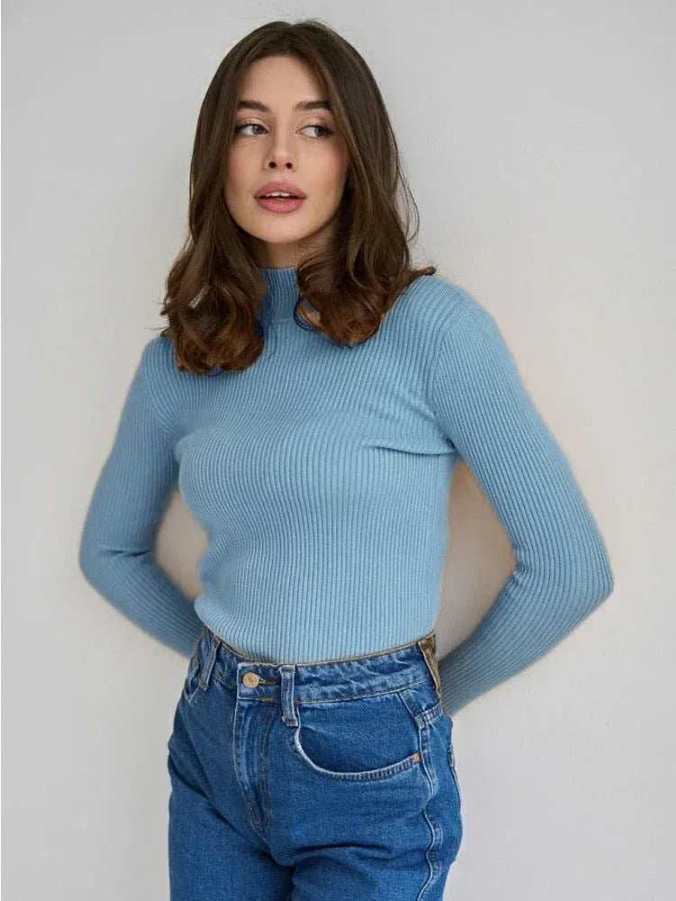 Essential Soft Ribbed Mock Neck Sweater - WEUXS