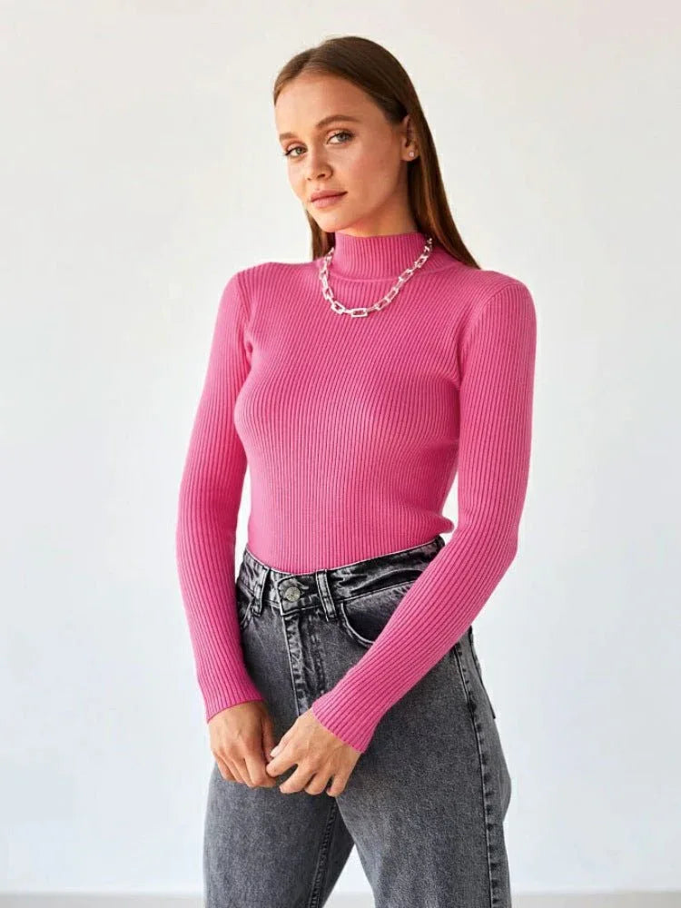 Essential Soft Ribbed Mock Neck Sweater - WEUXS