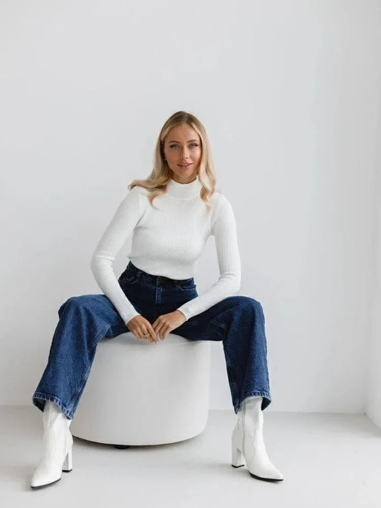 Essential Soft Ribbed Mock Neck Sweater - WEUXS