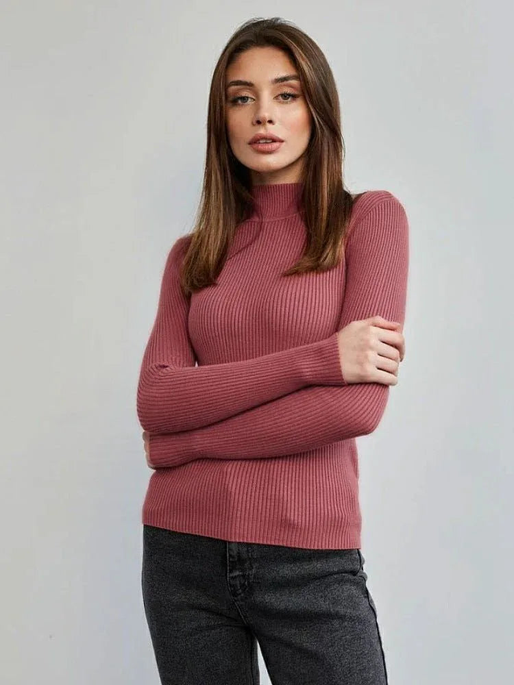 Essential Soft Ribbed Mock Neck Sweater - WEUXS