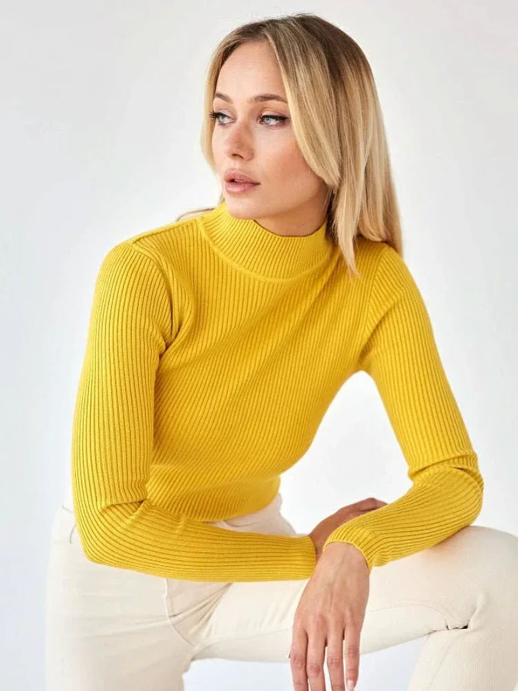 Essential Soft Ribbed Mock Neck Sweater - WEUXS