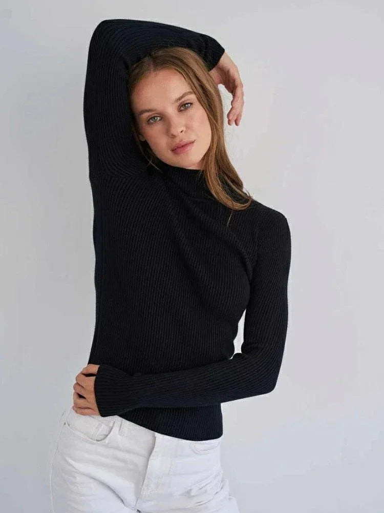 Essential Soft Ribbed Mock Neck Sweater - WEUXS