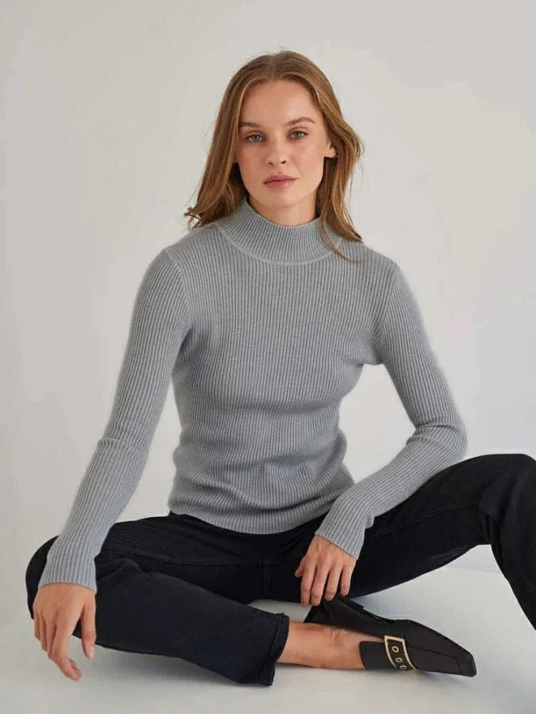 Essential Soft Ribbed Mock Neck Sweater - WEUXS