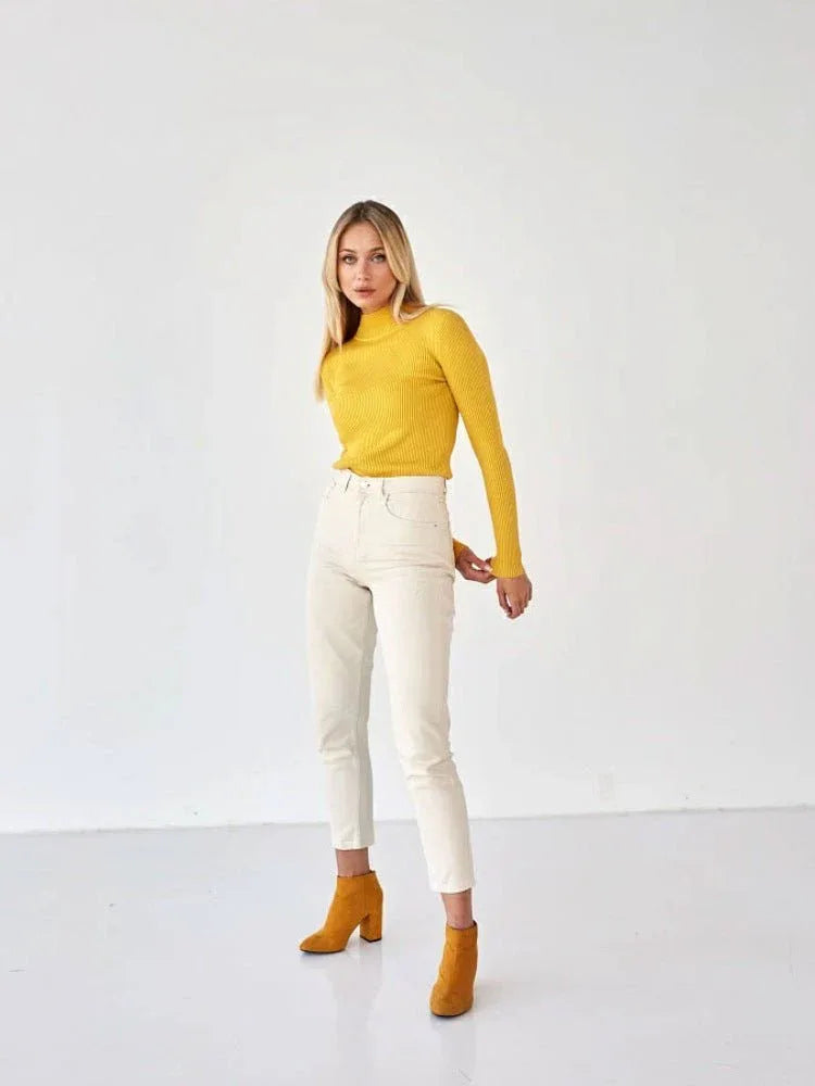 Essential Soft Ribbed Mock Neck Sweater - WEUXS