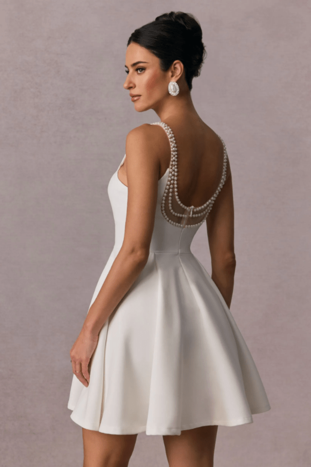 Esther Pearl Embelished Open Back Mini Dress - WEUXS