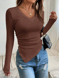 Ethereal Ruched V - Neck Ribbed Knit Top - 12 - 29