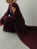 Woman wearing a white knit maxi dress and long cardigan set - View 8 | WEUXS