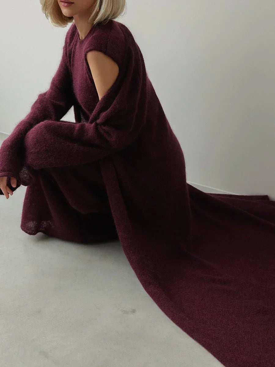 Woman wearing a white knit maxi dress and long cardigan set - View 8 | WEUXS