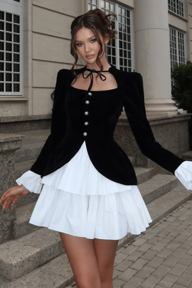 Eveline Velvet Tiered Mini Dress - WEUXS